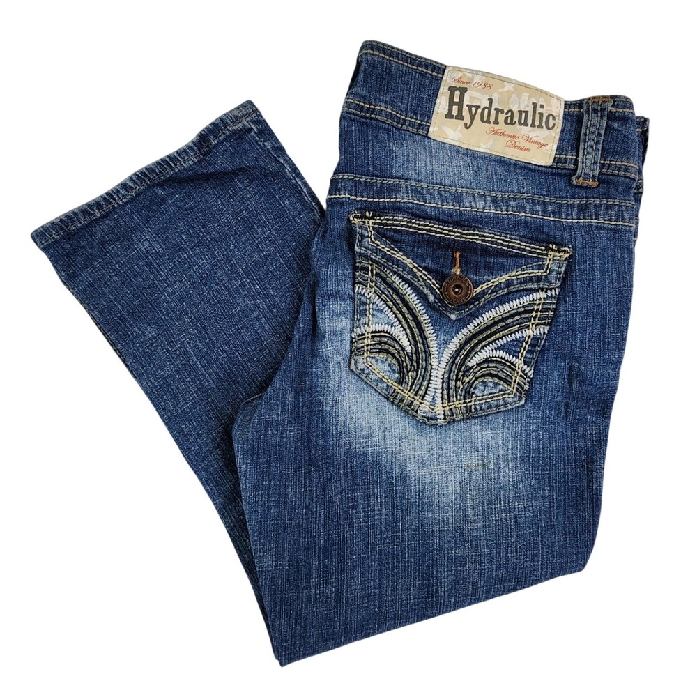 Hydraulic Blue Distressed‎ Cropped Jeans Womens 11/12 Y2K McBling Denim Capris